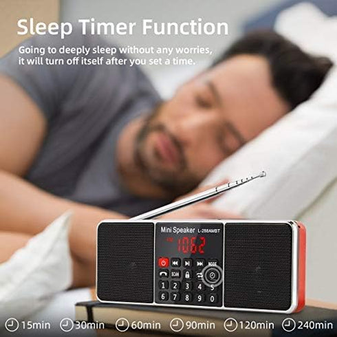 PRUNUS J-288 Portable AM FM Radio with Bluetooth Speaker, Sleep Timer, AUX Input, USB Disk & TF Card MP3 Player