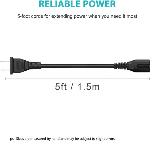 2 Prong AC Power Cord for ONN. 100008734 100008736 Large Medium Party Speaker, Roku Smart Soundbar Replacement