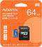 ADATA Premier 64GB MicroSDHC/SDXC UHS-I Class 10 V10 A1 Memory Card with Adapter