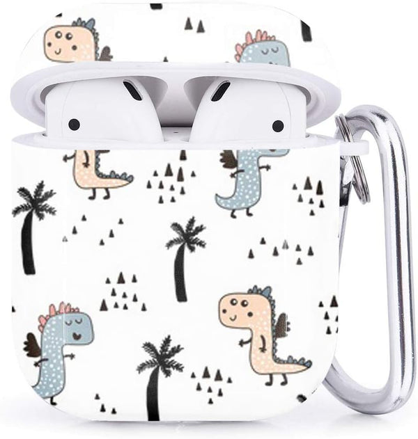 Compatible with Airpods 2 & 1, Shockproof TPU Gel Soft Case Cover with Carabiner Clip, Cute Dino