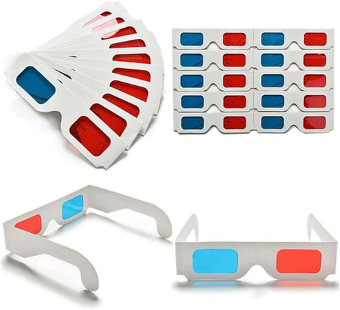 3D Paper Glasses Red and Cyan Anaglyph, 50 Pairs with White Cardboard Frame