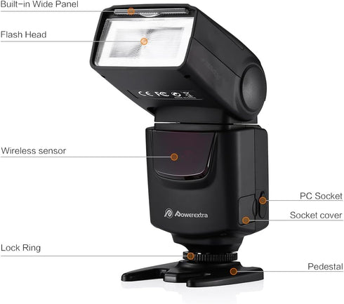 Powerextra Professional DF-400 Speedlite Camera Flash for Canon, Nikon, Pentax, Samsung, Fujifilm, Olympus, Panasonic,
