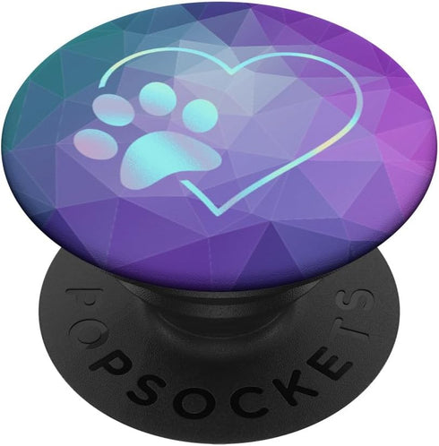 Rainbow Paw Print Heart, Dog Cat Teal Purple Polygon PopSockets Standard PopGrip