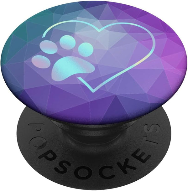 Rainbow Paw Print Heart, Dog Cat Teal Purple Polygon PopSockets Standard PopGrip