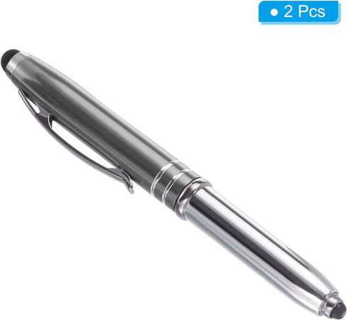 PATIKIL 2 Pack Ballpoint Pen with Stylus Tip and LED Flashlight, 1.0mm Medium Point, Black Ink, Gray