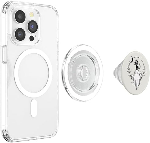 Cute Creepy Skeleton Cat Ghost Floral Moon Halloween Cat PopSockets PopGrip for MagSafe