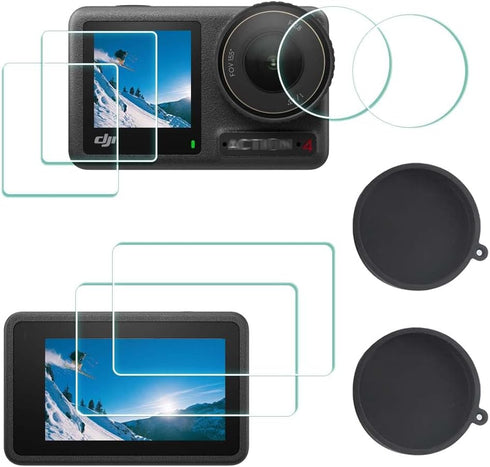 Screen Protector for DJI OSMO Action 4 Camera + Silicone Lens Cap Cover, 0.3mm 9H Hardness