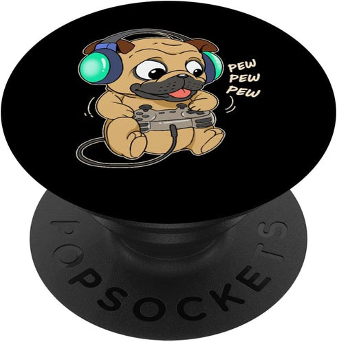 Cute Gaming Pug Dog Video Game Player PopSockets Standard PopGrip