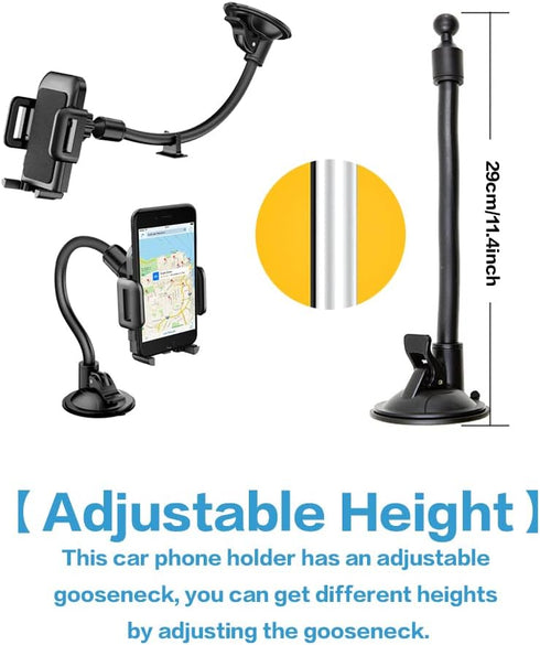 Universal Car Phone Holder Mount, Cell Phone Holder for Car with Strong Suction, Anti-Shake Stabilizer, Compatible with