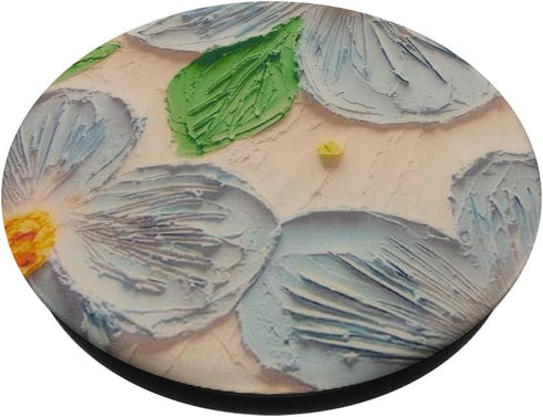 Blue Green Oil Painting Flower Leaf PopSockets Standard PopGrip