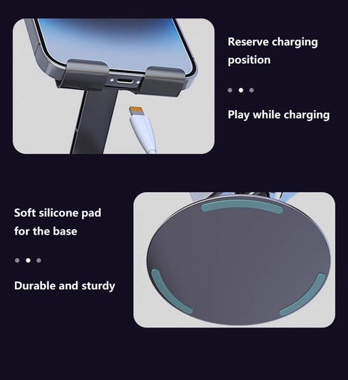 JUEJUEZI Foldable Cell Phone Stand, Metal Portable Phone Holder, Fully Adjustable Rotatable Cell Phone Holder for Desk