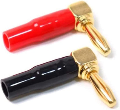 2 Pair 4mm Banana Plugs - Screw Type Right Angle Speaker Cable Connector Copper Gold Plated (2 Black + 2 Red)