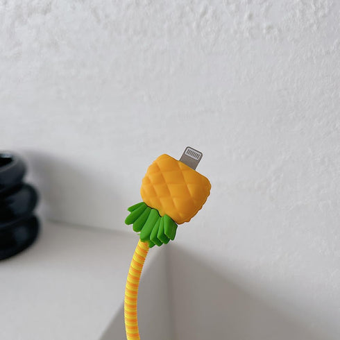 ZOSTLAND Yellow Fruit Pineapple 5 in 1 DIY 18W 20W Data Cable USB Charger Line Earphone Wire Saver for iPhone 11-15 Pro