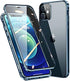 HENGHUI Lockable iPhone 15 Pro Max Magnetic Case Glass Case with Camera Lens Protector Screen Protector Safety Lock 360 Full Body Double Sided Glass Bumper Case Clear Cover (Blue)