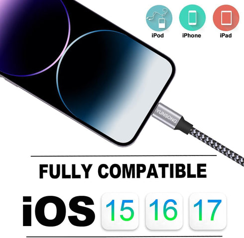 MFi Certified iPhone Charger 3-Pack: 6FT Nylon Braided Lightning Cable for Fast Charging & Data Sync, Compatible with