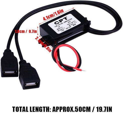 Keenso Waterproof DC Converter 3A, DC 12V to DC 5V Dual USB Adapter Module for Car Motorcycle