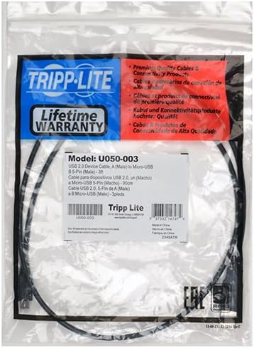 Tripp Lite USB 2.0 Hi-Speed A to Micro-B Cable (M/M), 3-ft., Black (U050-003)