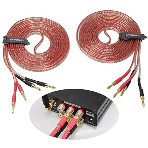 UCINNOVATE 2Pack 4m 13AWG Speaker Cable with Gold Plated Banana Plugs, Pre-Connected HiFi Copper for Home Theater