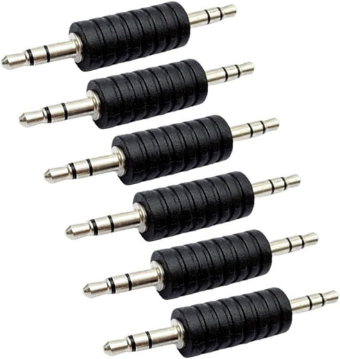 6 Pack 3.5mm Jack to 3.5mm Audio Male Adapter Connectors