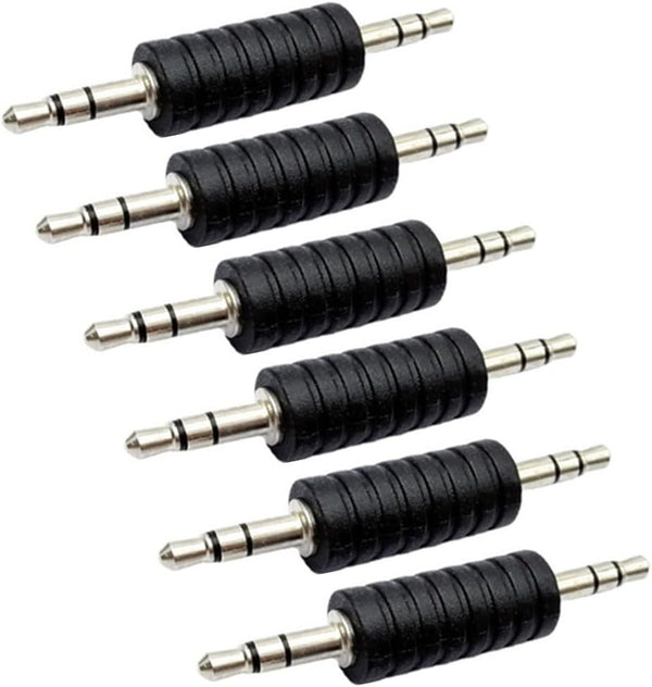 6 Pack 3.5mm Jack to 3.5mm Audio Male Adapter Connectors