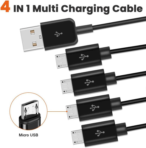 Micro USB Charger Cable, 4 in 1 Charging Splitter Hub, Mini USB Data Cable with 1.64 FT Cord for Huawei, Xiaomi, ZTE