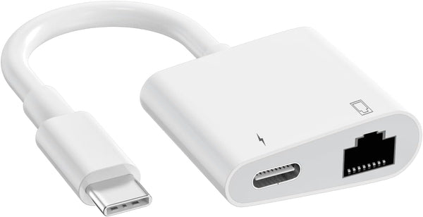 USB C to Ethernet Adapter, 2 in 1 RJ45 Ethernet LAN Network Adapter with USB Type C Charge Port, Plug and Play