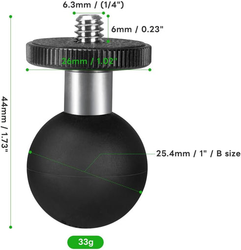FANAUE GB-02 Aluminum 1" Ball Adapter, Compatible with RAM Mount B Size Double Socket Arm for Sports Camera