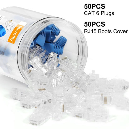 50PCS RJ45 Connectors, Ethernet Cat6 Connector, RJ45 Pass Through Connector, Cat 6 Pass Through RJ45 Connectors for Solid or Stranded UTP Ethernet Cable