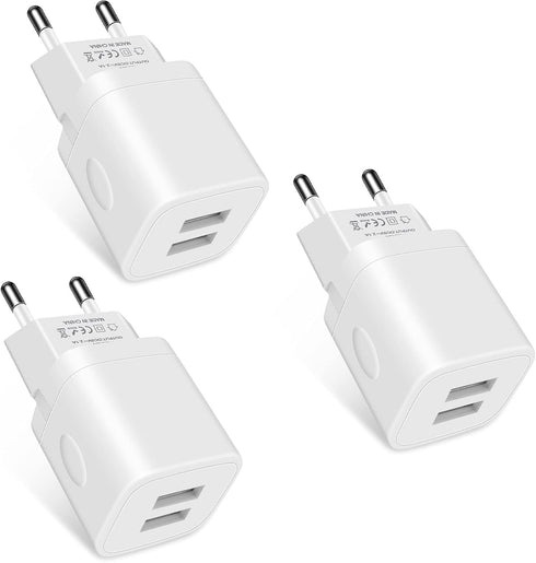 European Travel Plug Adapter Charger for iPhone, Samsung, Android Phone, International Power Adaptor with USB