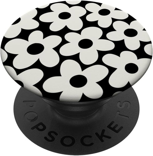 Cute Black White Aesthetic Flowers Floral Retro Daisy Women PopSockets Standard PopGrip