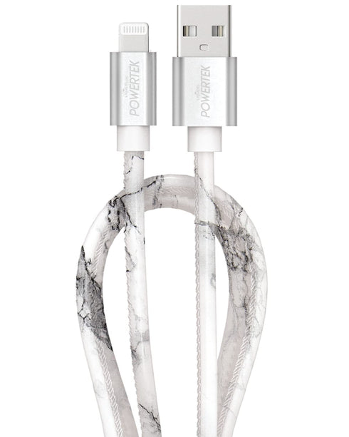 LIQUIPEL Powertek MFi Certified 6ft Lightning to USB Charger for iPhone & iPad, Fast Charging, Marble Grey Cable.