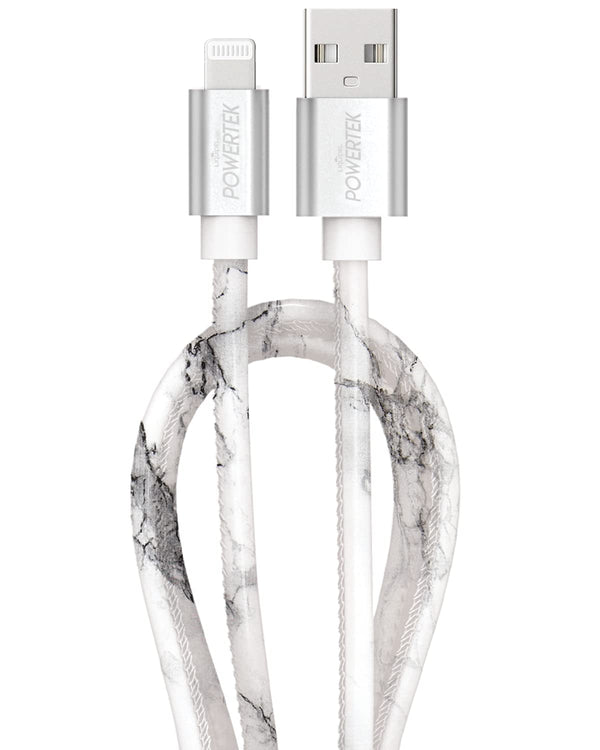 LIQUIPEL Powertek MFi Certified 6ft Lightning to USB Charger for iPhone & iPad, Fast Charging, Marble Grey Cable.