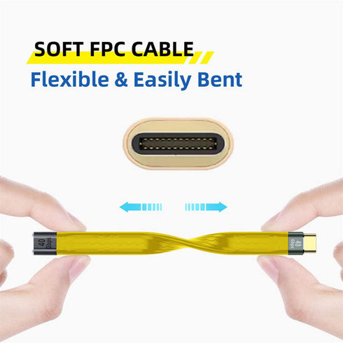 cablecc Yellow USB4 Extension Cable, Slim Flat Male to Female, 40Gbps with 100W Charging and 8K@60Hz USB4.0