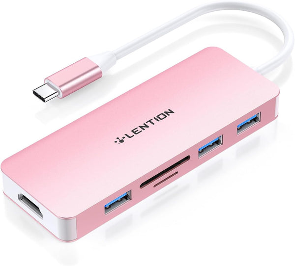 LENTION USB C Hub with 4K HDMI, 3 USB 3.0, SD/Micro SD Reader, Compatible with 2016-2023 MacBook Pro, Air