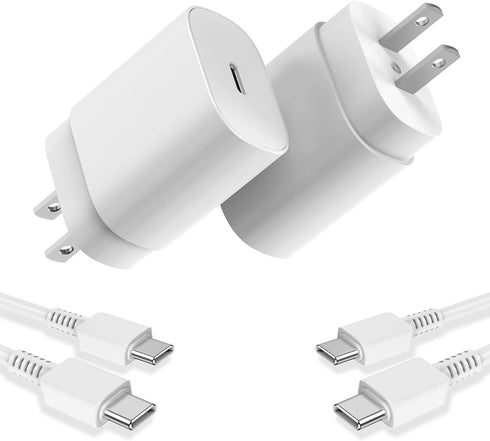 25W PD USB C Wall Charger 2 Pack & 6ft Cable for Samsung Galaxy S23 S22 S21 S20 Plus, Note 20 10 9, Pixel 6 5 4 Pro XL.
