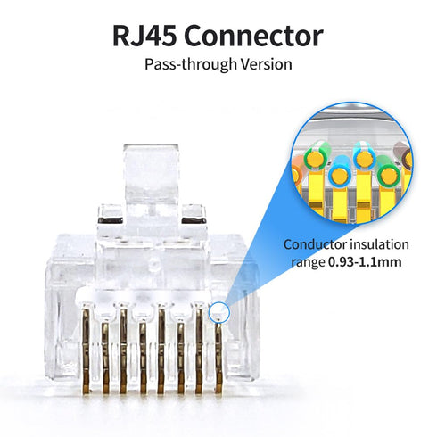 100 Pack RJ45 Connector - Cat 6 Pass Through Unshield Modular Crimp Network Plug for Cat6, Cat6e, Cat5
