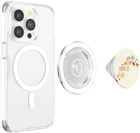 Spring Floral Phone popperGifts Beige Spring Duck Floral Fruit Pattern PopSockets PopGrip for MagSafe