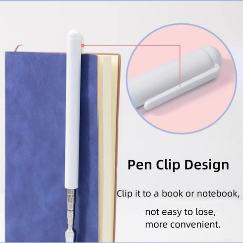 Universal Telescopic Stylus Pen - Retractable Pointer Stick & Stylus with Flocking Tip for Touch Screens (White)