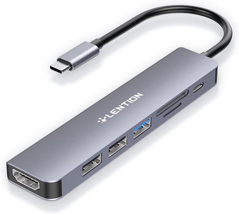 LENTION USB C Hub with 100W Charging, 4K HDMI, Dual Card Reader, USB 3.0 & 2.0 for MacBook Pro/Air, Space Gray
