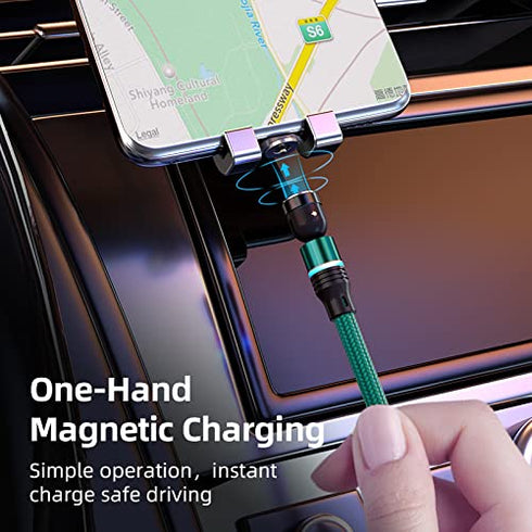 Magnetic Charging Cable 4-Pack, 3 in 1 Nylon Braided USB Phone Charger, 360 Rotating for Micro USB, Type C, iProduct