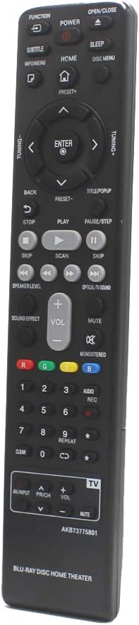 AKB73775801 Replacement Remote for LG Blu-ray Home Theater Models BH5140, BH5440P, LHB655, and more