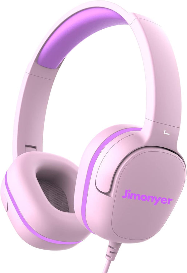 Kids Headphones with Safe Volume Limiter, 3.5mm Wired On-Ear Headphones for School, HD Stereo Sound (Pink)