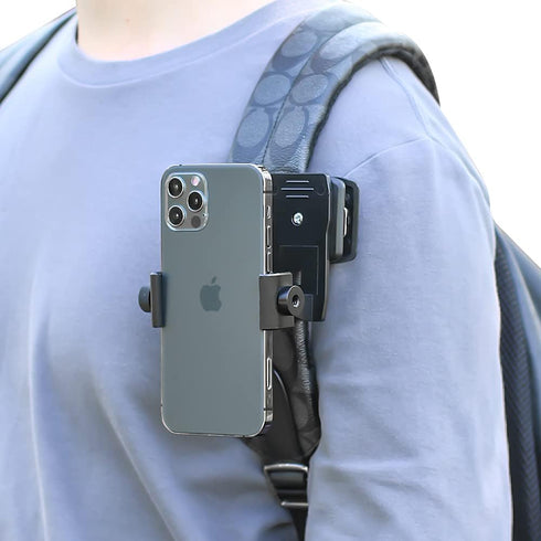 Anti-Slide Backpack Strap Clip Mount for Phone, 360 Degree Rotary Backpack Clamp for Video Recording