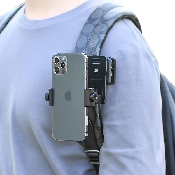 Anti-Slide Backpack Strap Clip Mount for Phone, 360 Degree Rotary Backpack Clamp for Video Recording