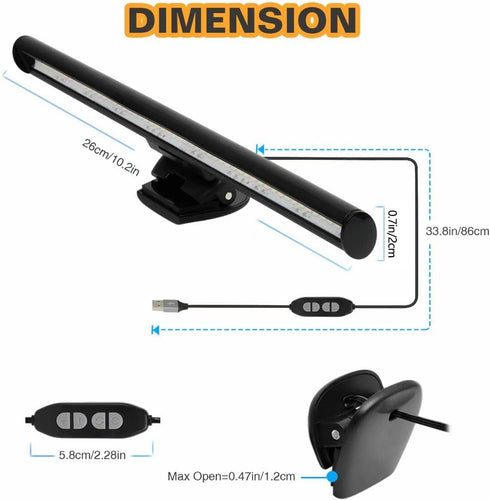 3 Settings, 10 CATPOWER Portable Laptop Monitor Light Bar with USB Connection, e-Reading LED Task Lamp, Color
