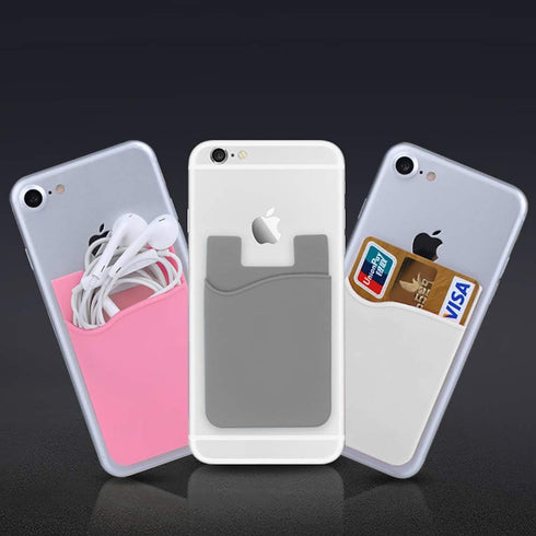 6 Pack Phone Card Holder - Silicone Stick-on Wallet with 3M Adhesive, Slim ID Holder for iPhone & Android