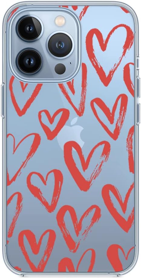 Blingy's Women Girls Lovely Red Hearts Style Transparent Soft TPU Protective Clear Case for iPhone 13 Pro Max (6.7