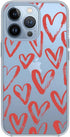 Blingy's Women Girls Lovely Red Hearts Style Transparent Soft TPU Protective Clear Case for iPhone 13 Pro Max (6.7