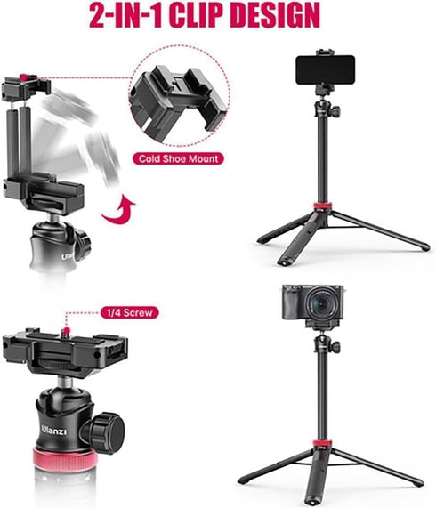 ULANZI MT-44 59" 2 1 360 Extendable Phone Tripod, Selfie Stick Vlog Stand with in Phone Clip, Ball Head Camera Tripod