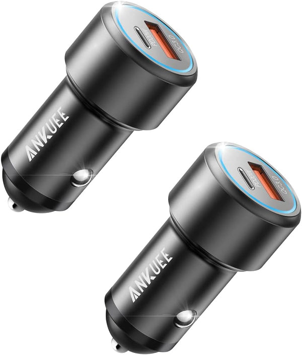 USB C Car Charger, 2 Pack PD 20W & QC 3.0 22.5W USB Fast Charger Plug, Mini Aluminum Alloy Cigarette Lighter Adapter,